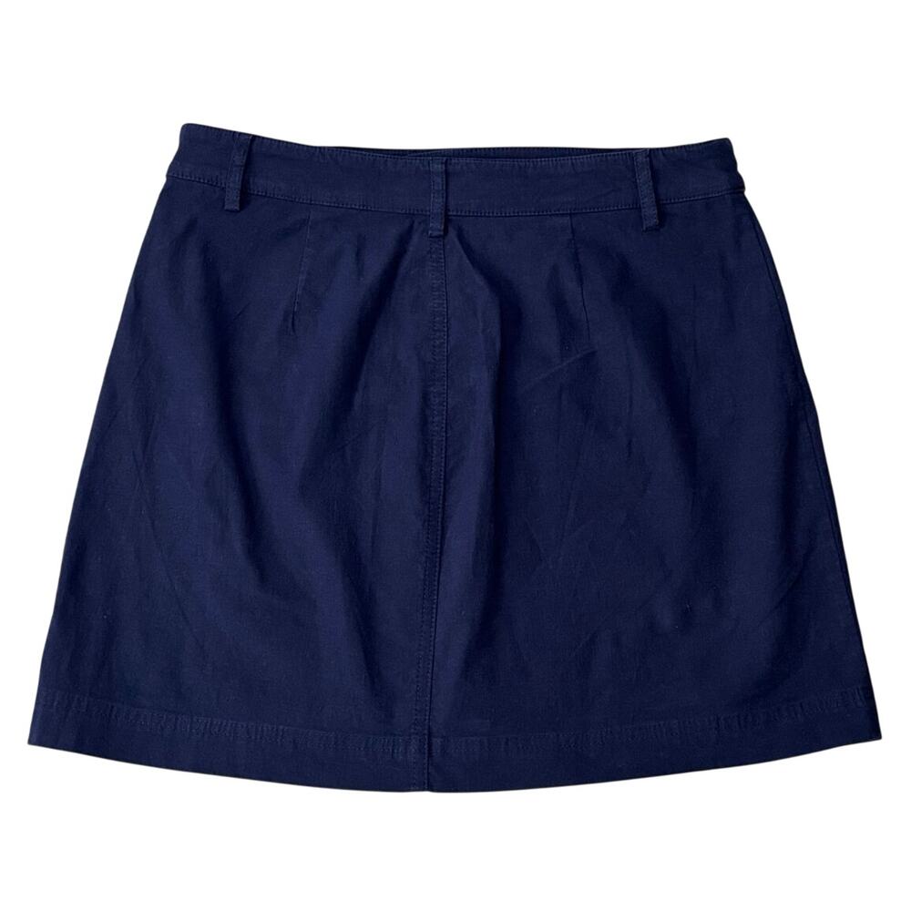 J.Crew Navy Mini Skirt Patch Pocket Cotton Linen A-Line Size 2 - Picture 2 of 7